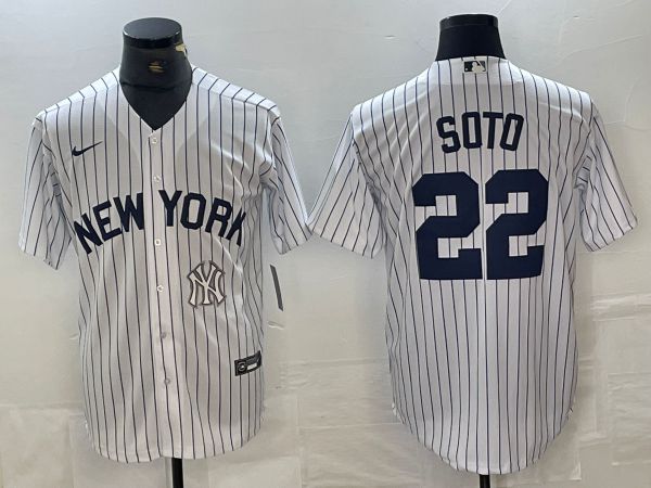 Men New York Yankees #22 Soto White Stripe Game Nike 2024 MLB Jersey style 2